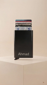 Custom Engraved Name Pop-Up Metal Card Holder | Personalised RFID Blocking Aluminium Wallet